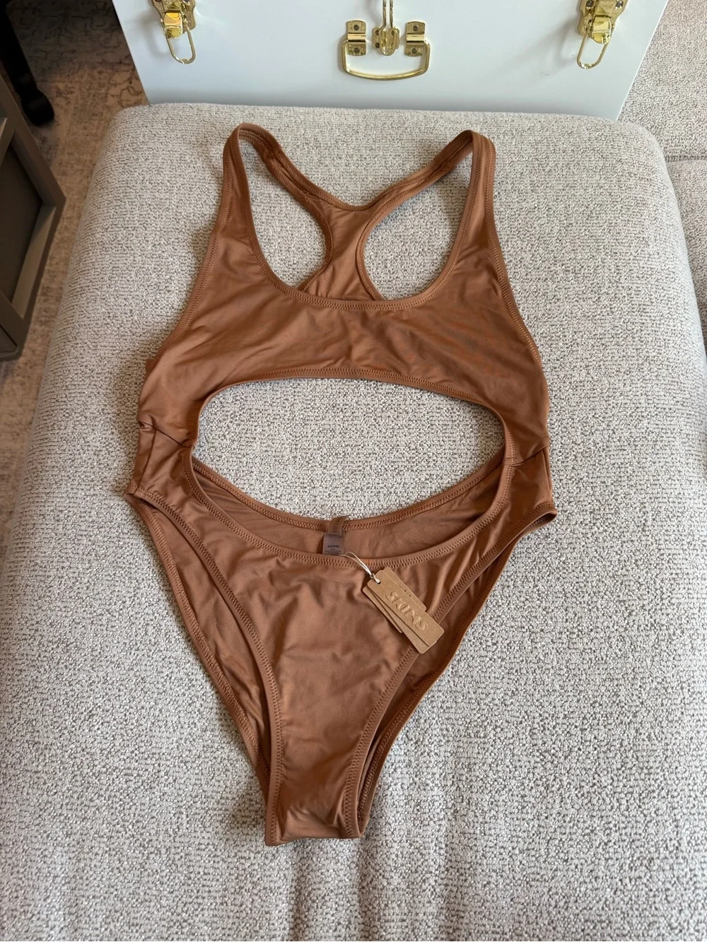 Women's Brown Cutout One-Piece Swimsuit